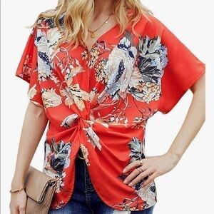 DOKOTOO Womens Casual Summer Floral Print Boho Twist Front Tunic Small